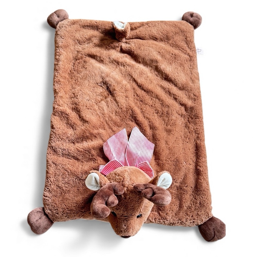 Bearington Baby Reindeer Security Safety Baby Plush Blanket Play Mat 34”x20”